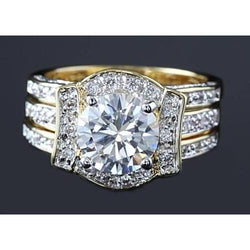 4 Karaat Jubileum Ring Set Rond Natuurlijk uit de aarde gewonnen Diamant Geelgoud 14K