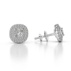 4 Karaats Prong Sparkling Echt Diamond Stud Halo Oorbellen Wit Goud 14K