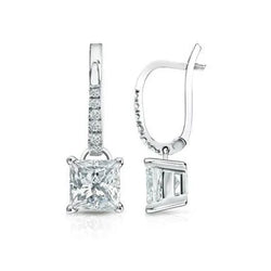 4,10 Karaat Prong Set Echt Diamanten Dame Bengelen Oorbellen Wit Goud 14K