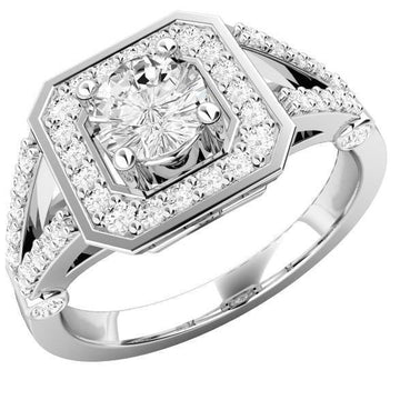 4,15 Karaat Halo Echt Diamond Split Shank verlovingsring Wit Goud 14K