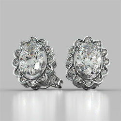 4,24 Karaat Ovale En Ronde Halo Echt Diamanten Lady Stud Earring Wit Goud 14K