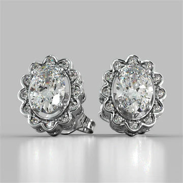 4,24 Karaat Ovale En Ronde Halo Echt Diamanten Lady Stud Earring Wit Goud 14K