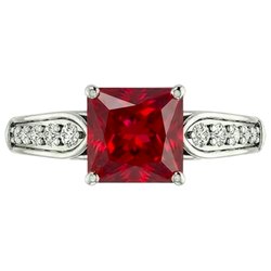 Ring met 4.40 Karaat Princess Rode Robijn en Sprankelende Natuurlijke uit de aarde gewonnen Diamanten Goud 14K
