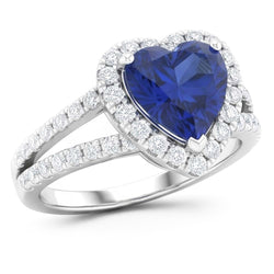 4.45 Karaat Blauwe Hartgeslepen Saffier En Natuurlijke uit de aarde gewonnen Diamanten Fantasie Ring Witgoud 14K