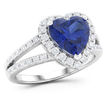 Afbeelding in Gallery-weergave laden, 4.45 Karaat Blauwe Hartgeslepen Saffier En Natuurlijke uit de aarde gewonnen Diamanten Fantasie Ring Witgoud 14K
