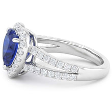 Afbeelding in Gallery-weergave laden, 4.45 Karaat Blauwe Hartgeslepen Saffier En Natuurlijke uit de aarde gewonnen Diamanten Fantasie Ring Witgoud 14K
