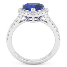 Afbeelding in Gallery-weergave laden, 4.45 Karaat Blauwe Hartgeslepen Saffier En Natuurlijke uit de aarde gewonnen Diamanten Fantasie Ring Witgoud 14K
