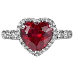 4,5 karaat rood hart geslepen robijn en Natuurlijke echte diamanten ( niet in een laboratorium gekweekt ) ring witgouden sieraden