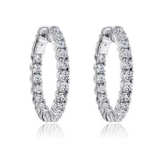 4,50 Karaat Ronde Geslepen Echt Diamanten Vrouwen Hoepel Oorbellen Wit Goud 14K