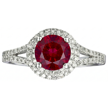 Afbeelding in Gallery-weergave laden, 4,80 ct Halo rode robijn met accenten Natuurlijke echte diamanten ( niet in een laboratorium gekweekt ) trouwring wit goud 14K
