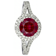 Afbeelding in Gallery-weergave laden, 4,80 ct Halo rode robijn met accenten Natuurlijke echte diamanten ( niet in een laboratorium gekweekt ) trouwring wit goud 14K
