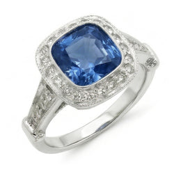 5,01 Karaat Blauwe Saffier Kussen Halo Natuurlijke uit de aarde gewonnen Diamanten Ring Sieraden