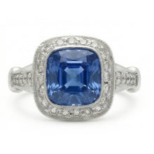 Afbeelding in Gallery-weergave laden, 5,01 Karaat Blauwe Saffier Kussen Halo Natuurlijke uit de aarde gewonnen Diamanten Ring Sieraden
