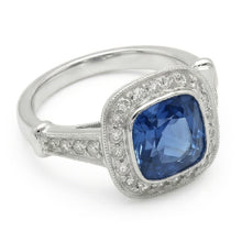 Afbeelding in Gallery-weergave laden, 5,01 Karaat Blauwe Saffier Kussen Halo Natuurlijke uit de aarde gewonnen Diamanten Ring Sieraden
