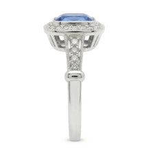 Afbeelding in Gallery-weergave laden, 5,01 Karaat Blauwe Saffier Kussen Halo Natuurlijke uit de aarde gewonnen Diamanten Ring Sieraden
