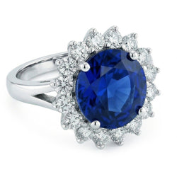 5.25 Karaat Ceylonese Blauwe Saffier Rond Natuurlijke uit de a aarde gewonnen Diamanten Ring 14K WG