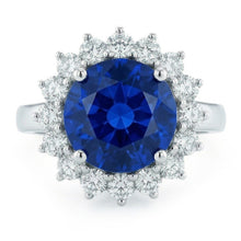 Afbeelding in Gallery-weergave laden, 5.25 Karaat Ceylonese Blauwe Saffier Rond Natuurlijke uit de a aarde gewonnen Diamanten Ring 14K WG
