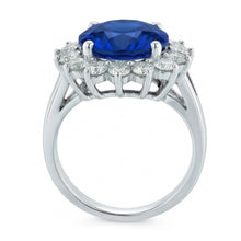 Afbeelding in Gallery-weergave laden, 5.25 Karaat Ceylonese Blauwe Saffier Rond Natuurlijke uit de a aarde gewonnen Diamanten Ring 14K WG
