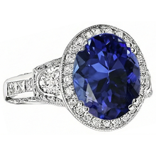 Afbeelding in Gallery-weergave laden, echte round tanzaniet 5.40karaat ring close-up detail
