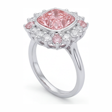 Afbeelding in Gallery-weergave laden, 14K witgouden halo ring met 5,5 karaat labgekweekte fancy roze kussengeslepen diamant
