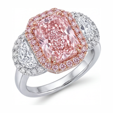 Afbeelding in Gallery-weergave laden, Verlovingsring met roze diamant 5,5 karaat labgekweekt radiant halo glad 14k witgoud

