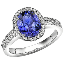 Afbeelding in Gallery-weergave laden, 5.61 karaat ovale tanzaniet Natuurlijke echte diamanten ( niet in een laboratorium gekweekt ) jubileum ring wit goud 14k
