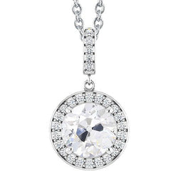 5 Karaat Halo Natuurlijk uit de aarde gewonnen Diamanten Hanger Rond Old Mine Cut Witgoud 14K