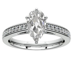 5 Karaat Peer Oude Mijnwerker Echt Diamanten Solitaire Ring met Accenten Goud 14k