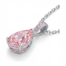 Afbeelding in Gallery-weergave laden, Halsketting met hanger met roze diamant 5 karaat labgekweekt peervormig pavé solitair 14k witgoud
