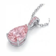 Afbeelding in Gallery-weergave laden, Halsketting met hanger met roze diamant 5 karaat labgekweekt peervormig pavé solitair 14k witgoud

