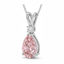 Afbeelding in Gallery-weergave laden, Collier met roze diamant 5 karaat labgekweekte peervormige solitair hanger met gespleten montuur 14K Witgoud
