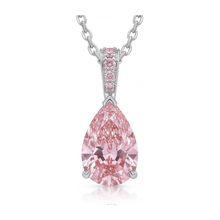 Afbeelding in Gallery-weergave laden, Halsketting met hanger met roze diamant 5 karaat labgekweekt peervormig pavé solitair 14k witgoud
