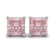 Afbeelding in Gallery-weergave laden, Roze diamanten oorbellen 5 karaat labgekweekt prinsesgeslepen solitair 14k witgoud

