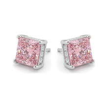 Afbeelding in Gallery-weergave laden, Roze diamanten oorbellen 5 karaat labgekweekt prinsesgeslepen solitair 14k witgoud
