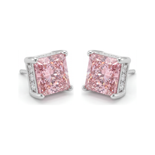 Afbeelding in Gallery-weergave laden, Roze diamanten oorbellen 5 karaat labgekweekt prinsesgeslepen solitair 14k witgoud
