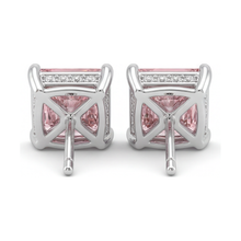 Afbeelding in Gallery-weergave laden, Roze diamanten oorbellen 5 karaat labgekweekt prinsesgeslepen solitair 14k witgoud
