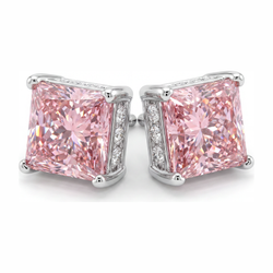 Roze diamanten oorbellen 5 karaat labgekweekt prinsesgeslepen solitair 14k witgoud