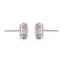 Afbeelding in Gallery-weergave laden, Labgekweekte roze diamanten oorbellen 5 karaat rond verborgen Halo 14K Witgoud
