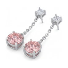 Afbeelding in Gallery-weergave laden, Roze diamanten oorbellen 5 karaat labgekweekt ronde solitair glad 14k Witgoud

