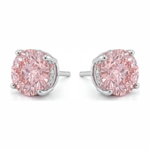 Afbeelding in Gallery-weergave laden, Labgekweekte roze diamanten oorbellen 5 karaat rond verborgen Halo 14K Witgoud
