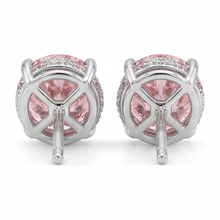 Afbeelding in Gallery-weergave laden, Labgekweekte roze diamanten oorbellen 5 karaat rond verborgen Halo 14K Witgoud

