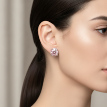 Afbeelding in Gallery-weergave laden, Labgekweekte roze diamanten oorbellen 5 karaat rond verborgen Halo 14K Witgoud
