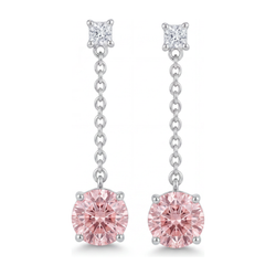 Roze diamanten oorbellen 5 karaat labgekweekt ronde solitair glad 14k Witgoud