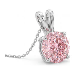 Roze diamanten ketting 5 karaat labgekweekt ronde solitaire hanger 14k witgoud