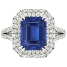 Afbeelding in Gallery-weergave laden, 5 ct. Blauwe saffier met Natuurlijke echte diamanten ( niet in een laboratorium gekweekt ) ring Solitaire met accenten Sieraden
