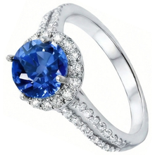 Afbeelding in Gallery-weergave laden, 5 ct ronde Ceylon saffier met Natuurlijke echte diamanten ( niet in een laboratorium gekweekt ) ring wit goud 14k
