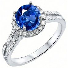 Afbeelding in Gallery-weergave laden, 5 ct ronde Ceylon saffier met Natuurlijke echte diamanten ( niet in een laboratorium gekweekt ) ring wit goud 14k
