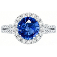 Afbeelding in Gallery-weergave laden, 5 ct ronde Ceylon saffier met Natuurlijke echte diamanten ( niet in een laboratorium gekweekt ) ring wit goud 14k
