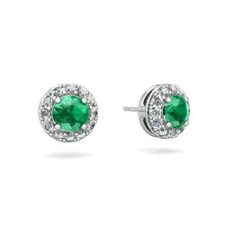 5 karaat groene smaragd met diamanten Halo Studs oorbellen goud wit 14K