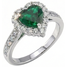 Afbeelding in Gallery-weergave laden, 5 karaat hart geslepen groene smaragd en Natuurlijke echte diamanten ( niet in een laboratorium gekweekt ) ring wit 14K
